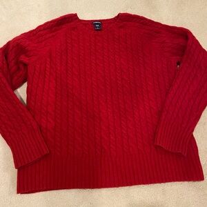 Vintage 80s GAP All Wool Quality Vibrant Red Cable Knit Sweater L